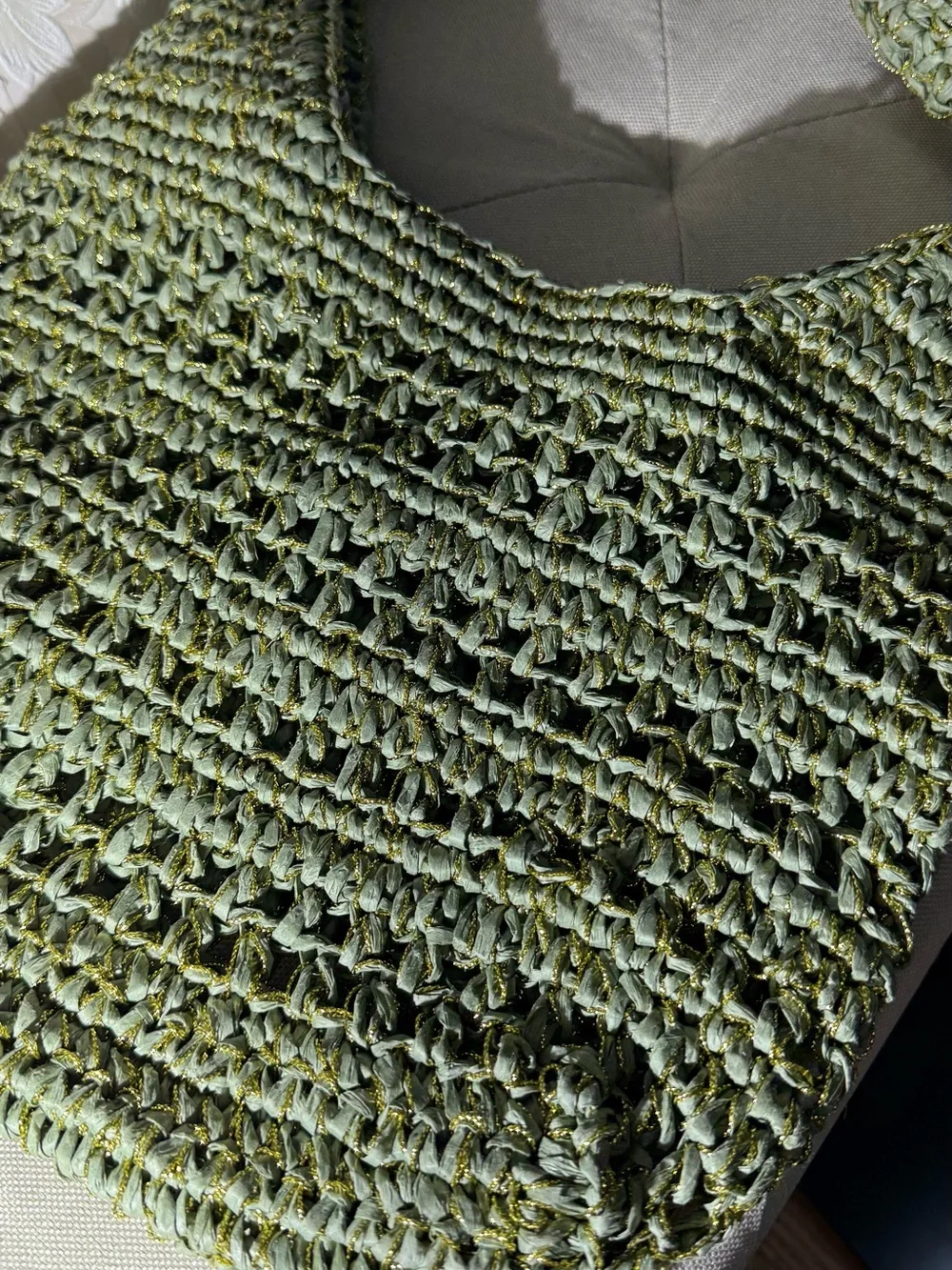 Anthropologie Nikki Raffia Buckle Bag Woven Olive Green Crochet Shoulder Bag - Picture 4 of 10